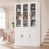 MU 78.7" Tall White Kitchen Pantry Cabinet with 3 Glass Doors, Adjustable Shelves, 46" Wide Freestanding Storage for Kitchen, Dining Room