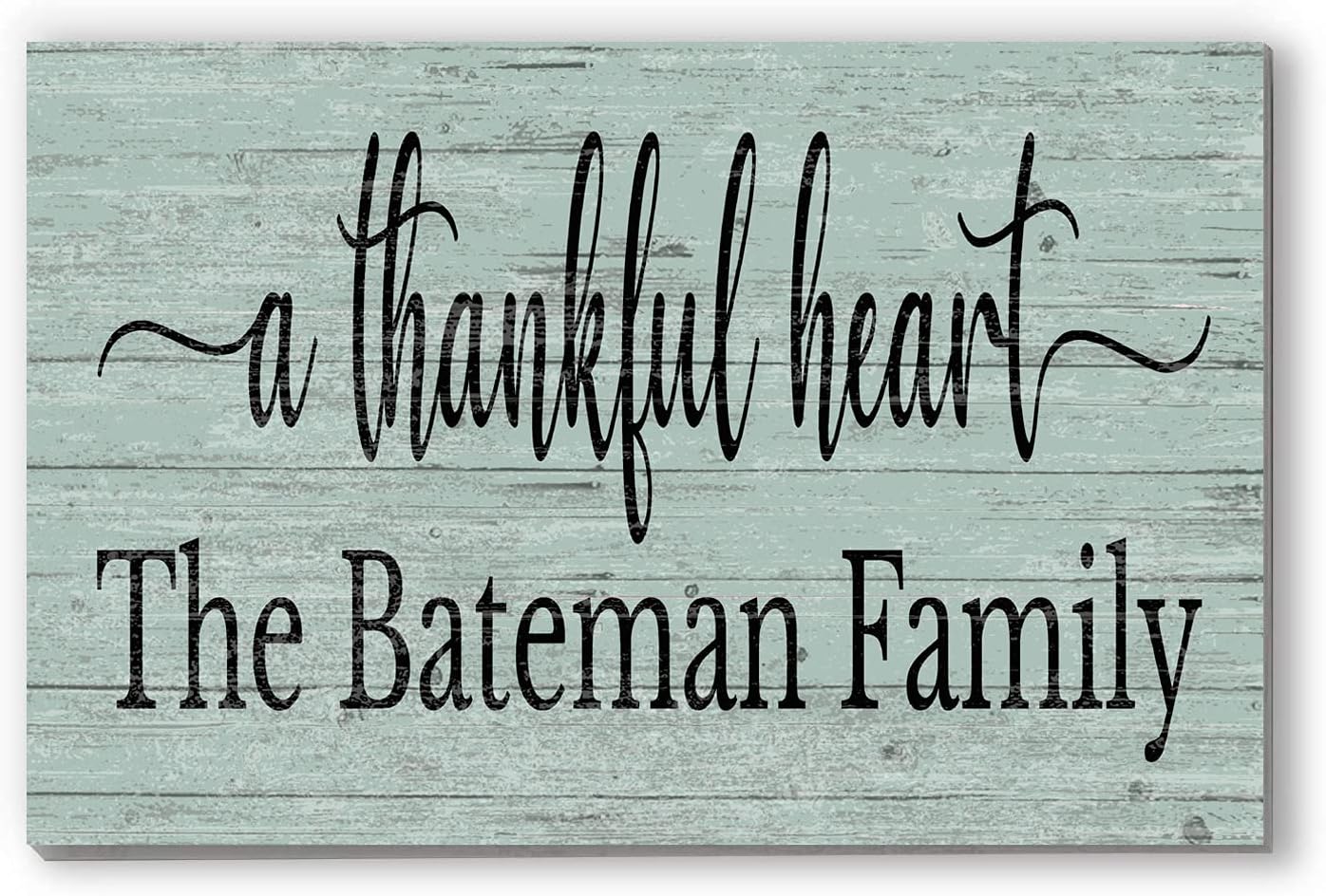 A Thankful Heart Sign - Solid Wood - Personalized Family Name Wall Decor Personalized Sign for Home 16.5in x 10.5in (Blue)
