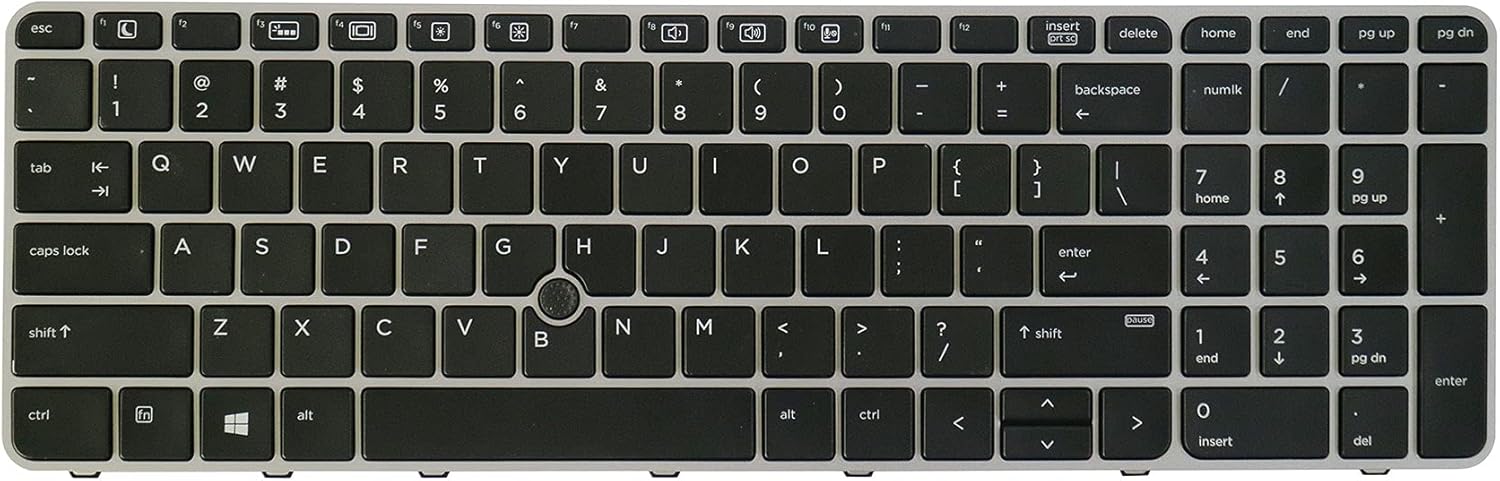 AUTENS Replacement US Keyboard for HP EliteBook 850 G3 / 850 G4 / 755 G3 / 755 G4 Laptop Silver Frame with Pointer Backlight