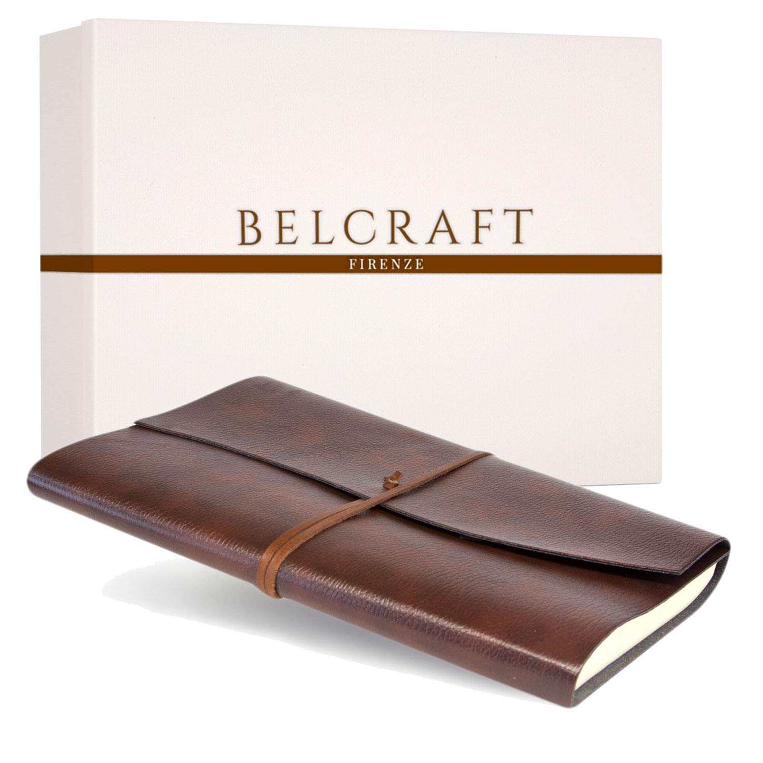 BELCRAFT Tivoli Liscio A4 großes Notizbuch aus recyceltem Leder, Handgearbeitet in klassischem Italienischem Stil, Geschenkschachtel inklusive, Tagebuch A4 (21x30 cm) Braun