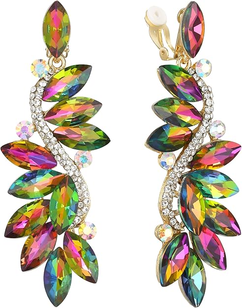 Clearine Dames bruiloft bruid Oostenrijks kristal teardrop bloem cluster statement halsketting oorbellen en armband sieradenset voor prom, kristal Clearine Dames bruiloft bruid Oostenrijks kristal teardrop bloem cluster statement halsketting oorbellen en armband sieradenset voor prom, kristal