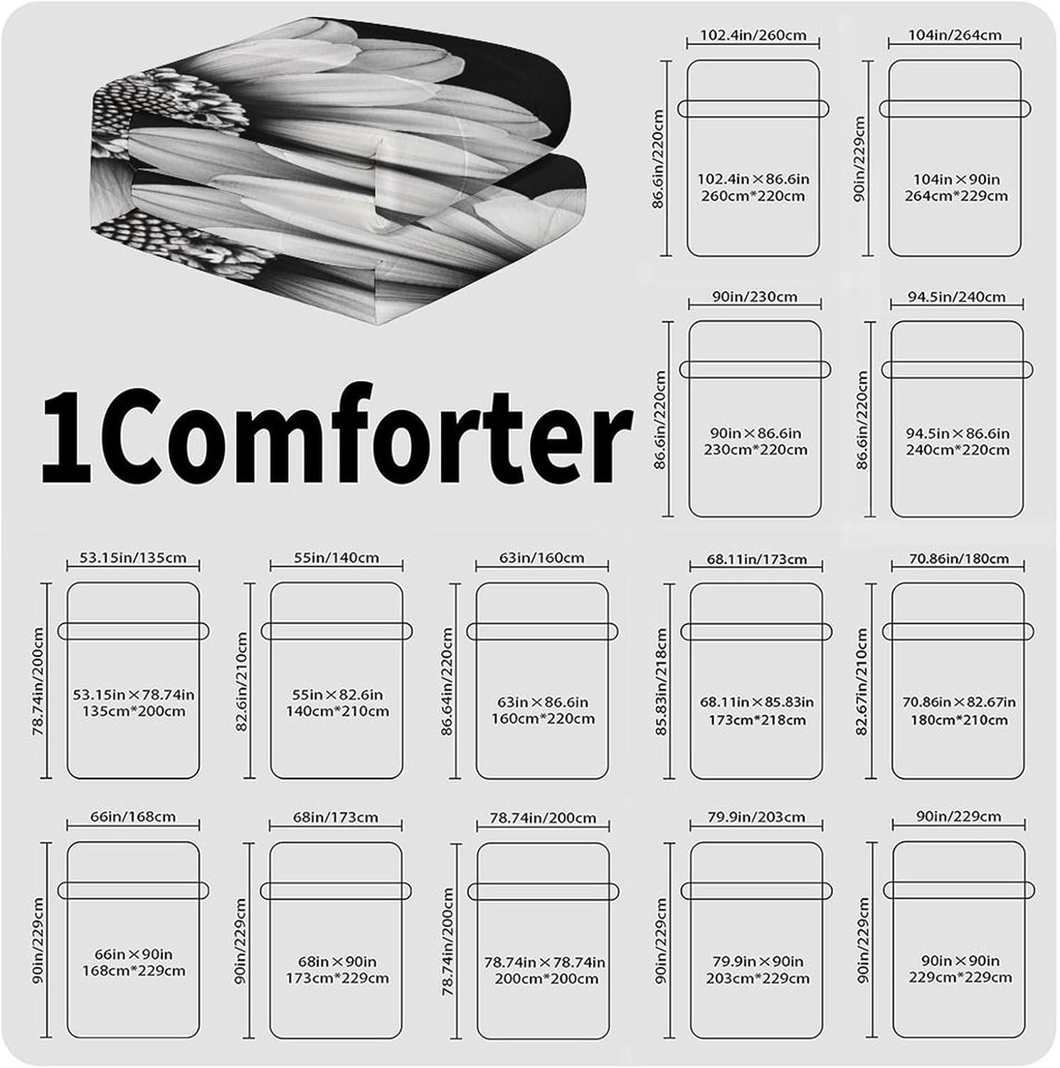 Black and White Daisy Comforter Bedding Heavy Bed Blanket Soft Warm Fluffy All Seasons Only Quilt 173x229cm