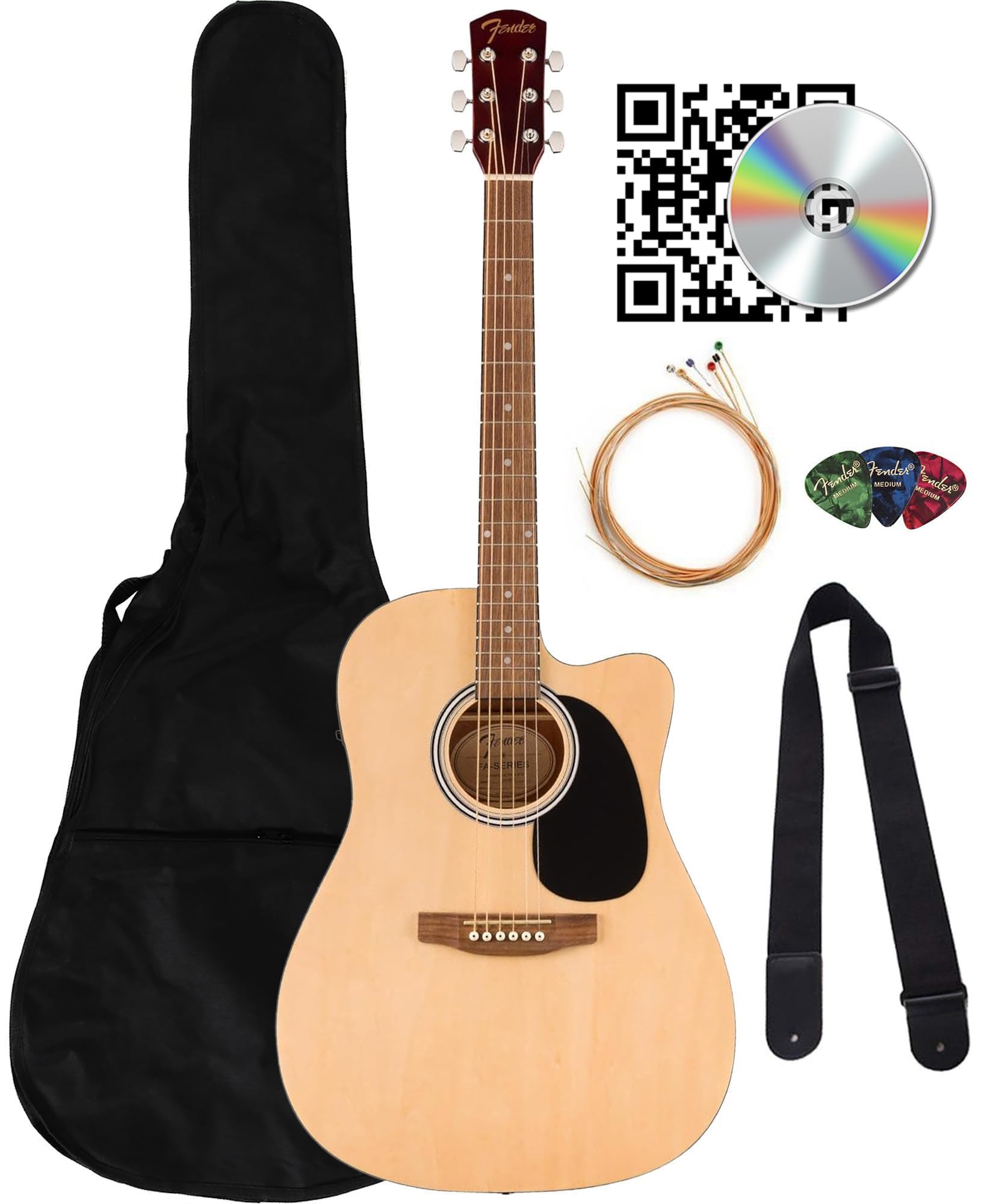 FA Series Dreadnought Acoustic-Electric Guitar - Natural Bundle with Gig Bag, Strap, Strings, Picks, and Austin Bazaar Instructional DVD
