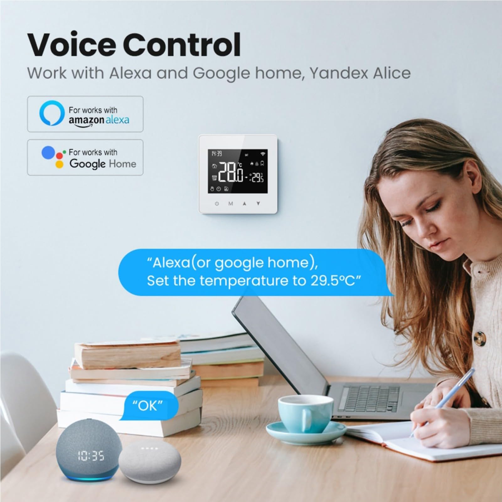 per TUYA Termostato WiFi a Batteria- Termostato Intelligente Programmabile a Batteria, Controllo Remoto per Smart Life, Compatibile con per Alexa e per Home, Bianco (2 PACCHI)