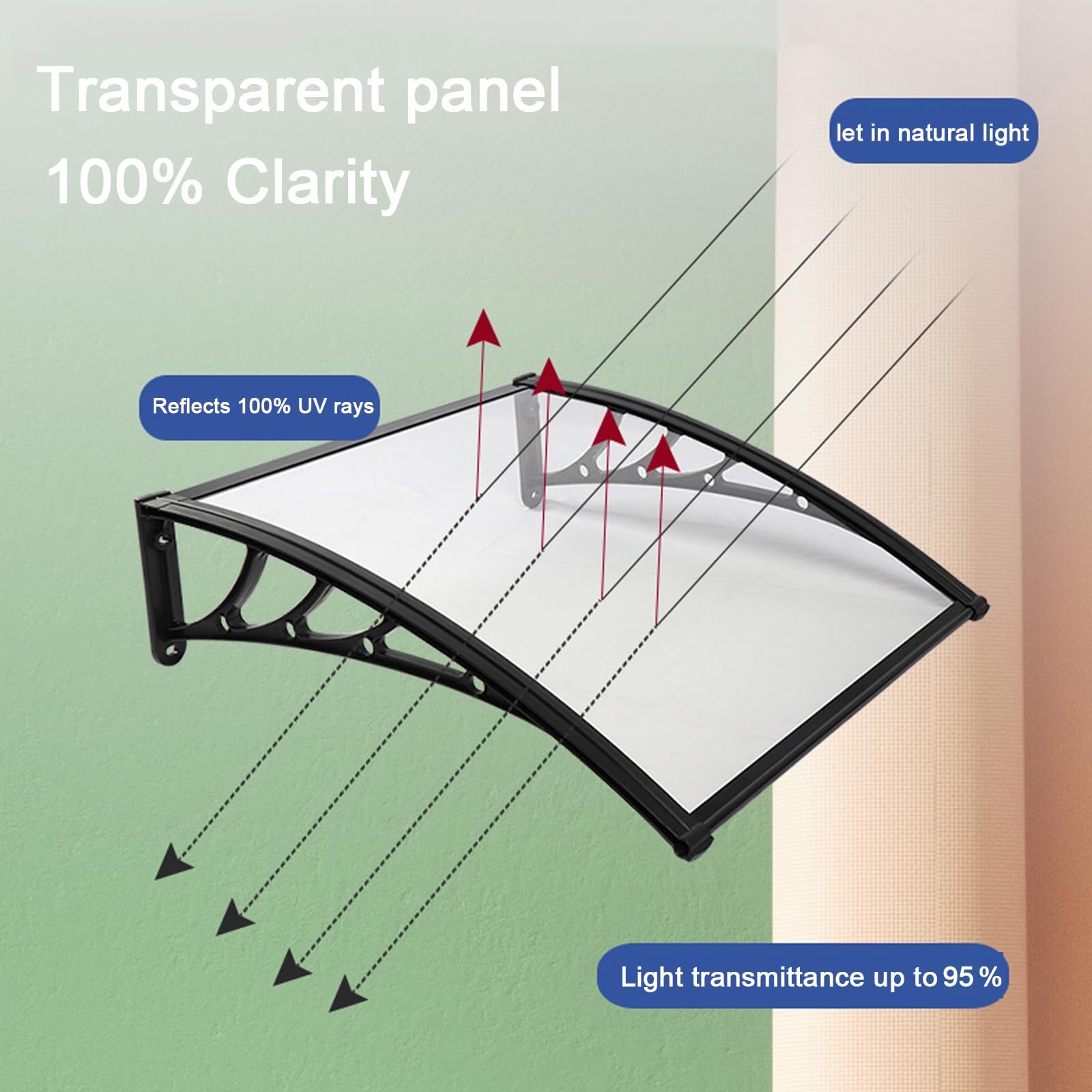 Deurluifel Huisdeurluifel,Afdak Voor Toegangsdeur,Moderne Lessenaarsboogluifel,Raamluifel,Tuin Patio Dak Deur Luifel,Polycarbonaat Waterdichte Voordeur Afdak,Lessenaarsafdak,Clear-50x170cm/19.7*67in