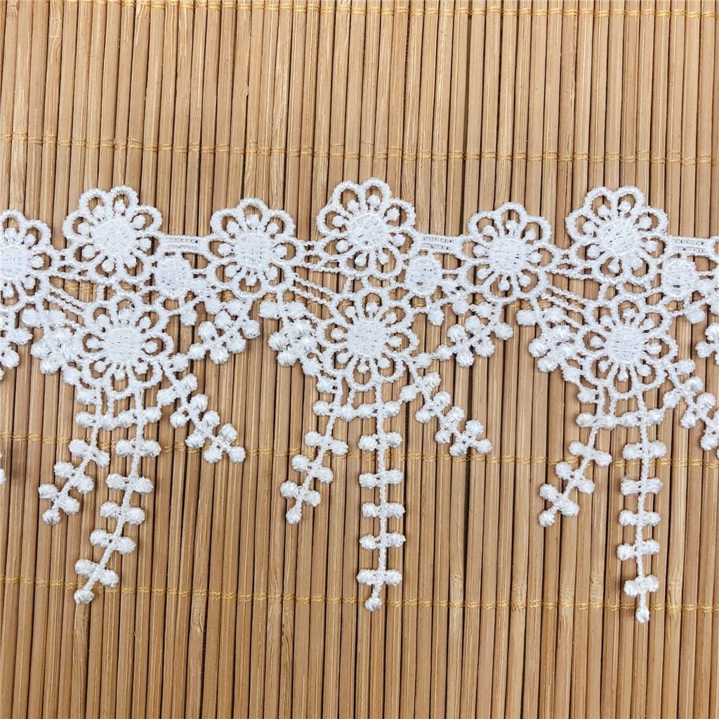 Générique Fleur Gland Dentelle Tissu Garniture Rubans Bricolage Couture À La Main Vêtements Rideau Vêtement Accessoires (Couleur : Noir, Taille : 8cm) (Blanc 8cm)