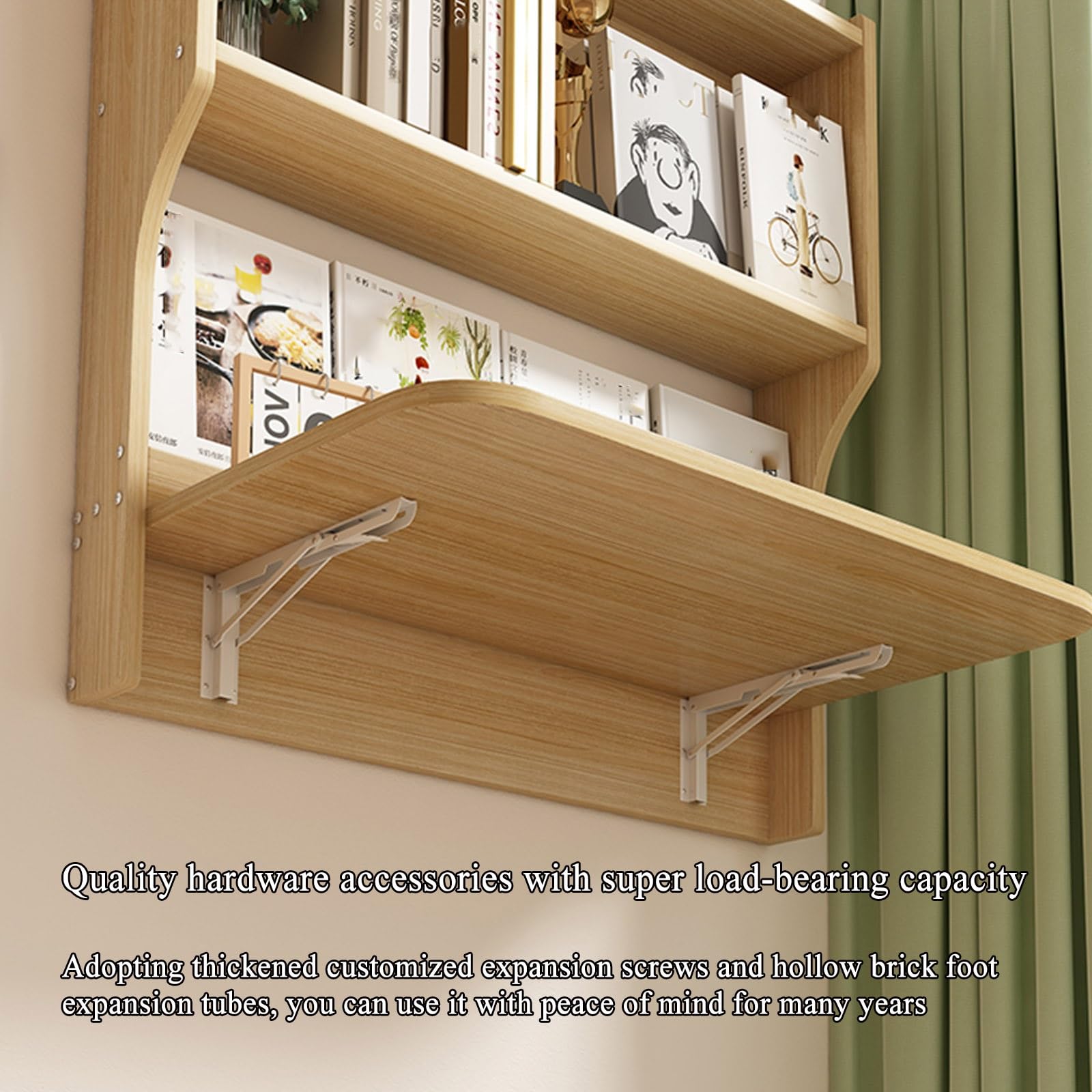 SEIFE Mesa de Pared Plegable de Madera，de Madera Mesa Ordenador Plegable de Pared，Estudio y Oficina Mesa pequeña Plegable，Almacenamiento Mesa montada en la Pared，Sala, balcón, Dormitorio(Wood)