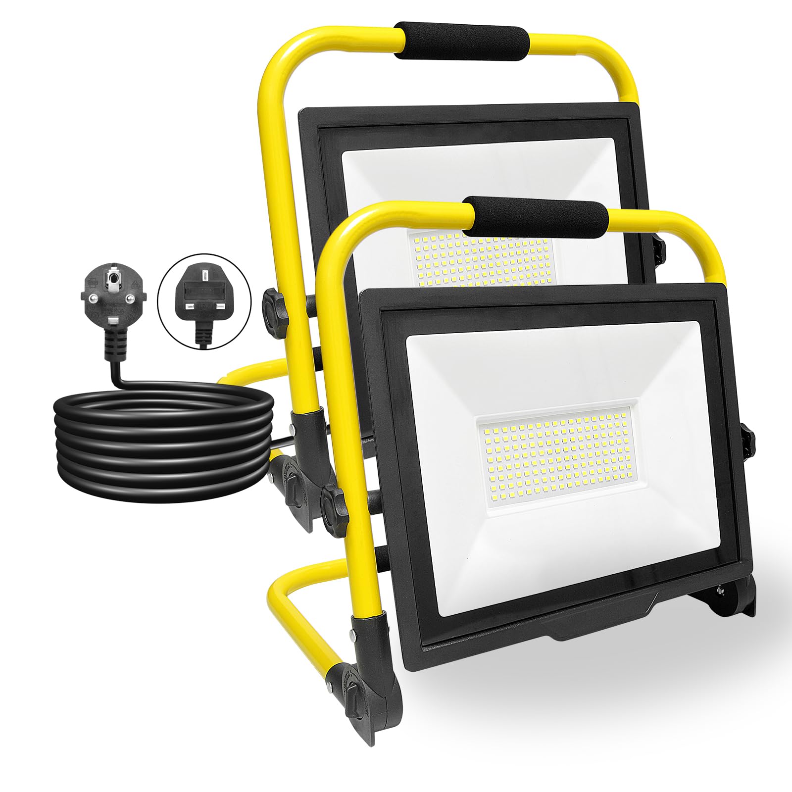 PICAA 2PCS 10000LM LED Work Light, LED Outdoor Flood Light, Job Site Lights, Plug in Folding Flood Light