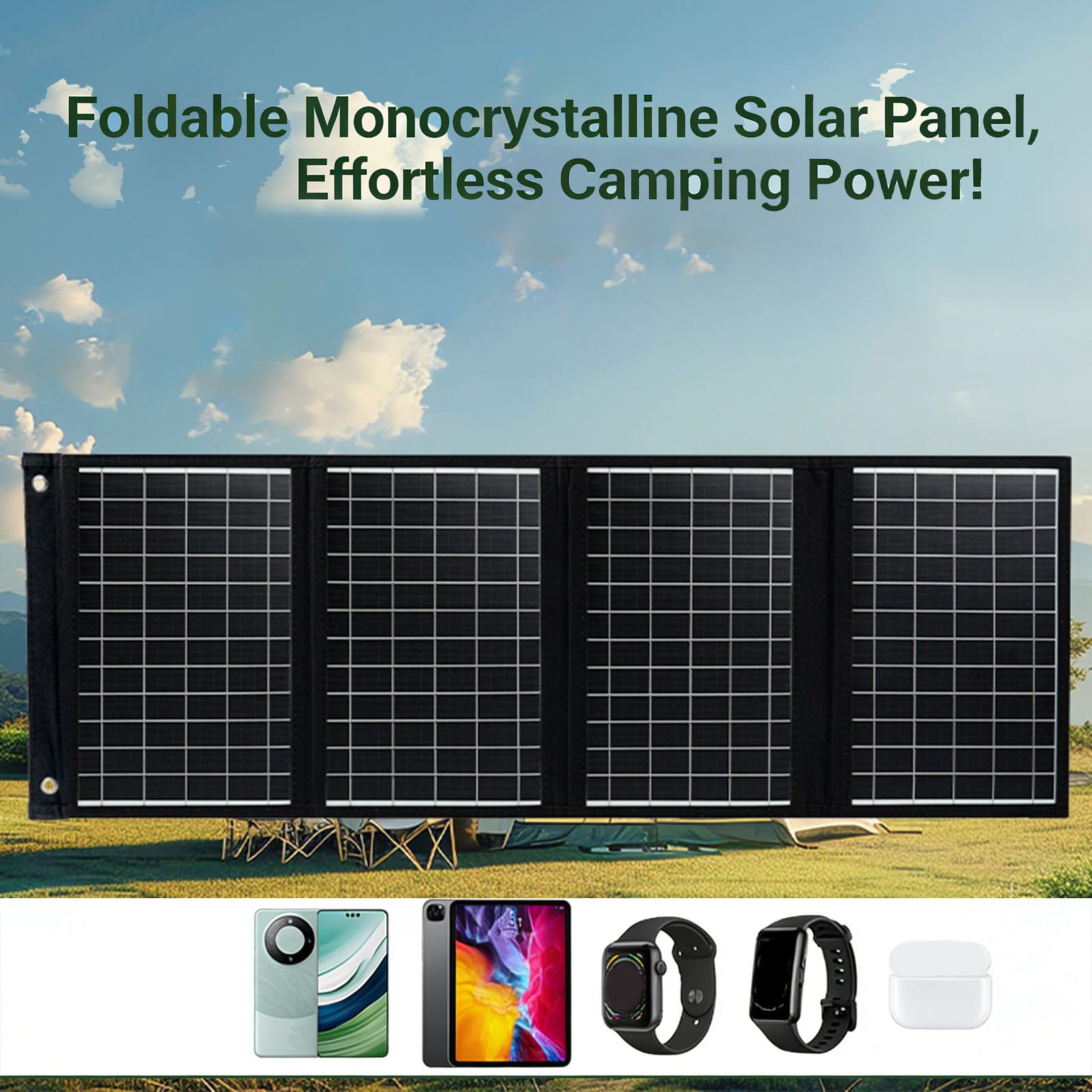 Portables - Cargadores solares plegables de 40 W, peso ligero para camping, senderismo, con teléfonos, tabletas, emergencias, panel solar impermeable