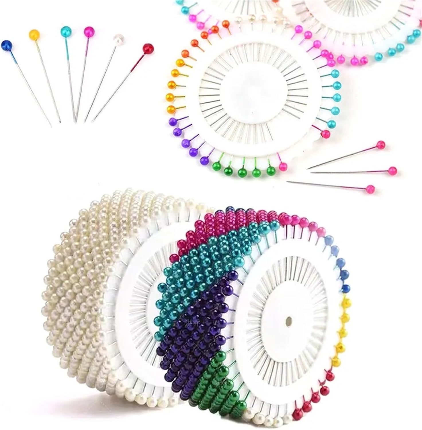 Sewing Pins for Fabric 1920Pcs Steel Pearl Head Pins 37mm Round Ball Headed Pin Disc Metal Positioning Needles Sewing Quilting DIY(Colour)