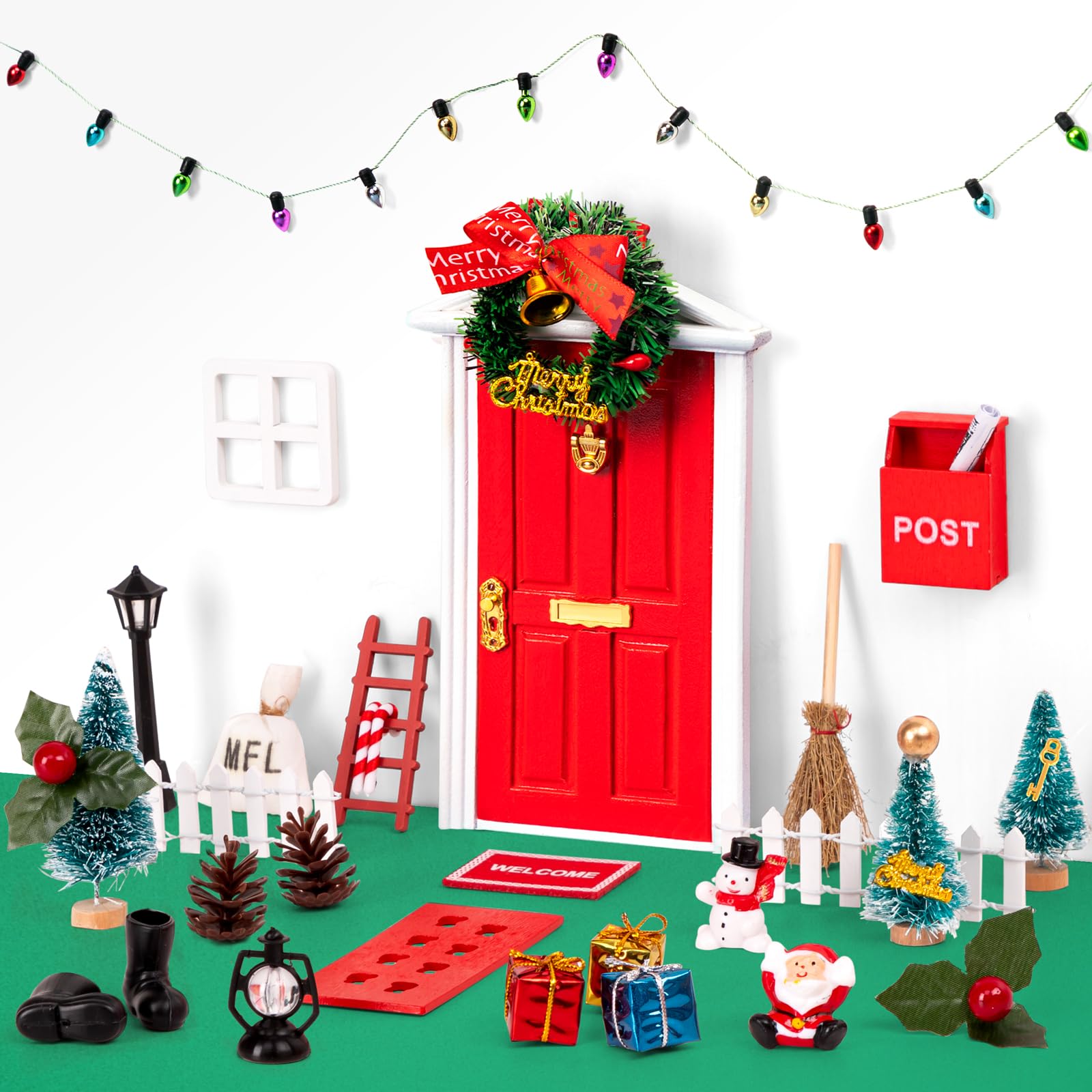 31Pcs Christmas Elf Fairy Door Kit - Miniature Accessories Garden Wooden Decorations Craft Set(Red)