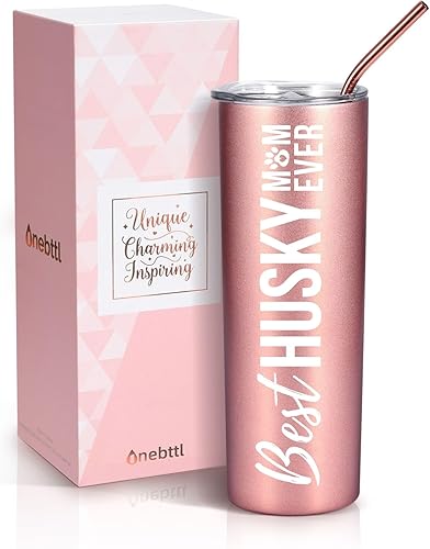 Onebttl Regalos para mamá Husky, vaso delgado para amantes de los husky, mujeres, niñas, amantes de los perros (20 onzas, oro rosa)