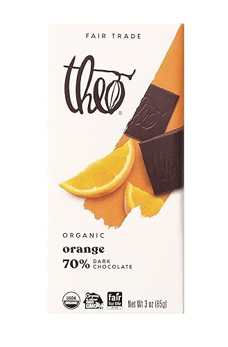 Theo Barra de chocolate negro orgánico de naranja chocolate 70 cacao paquete de 12 Vegano comercio justo