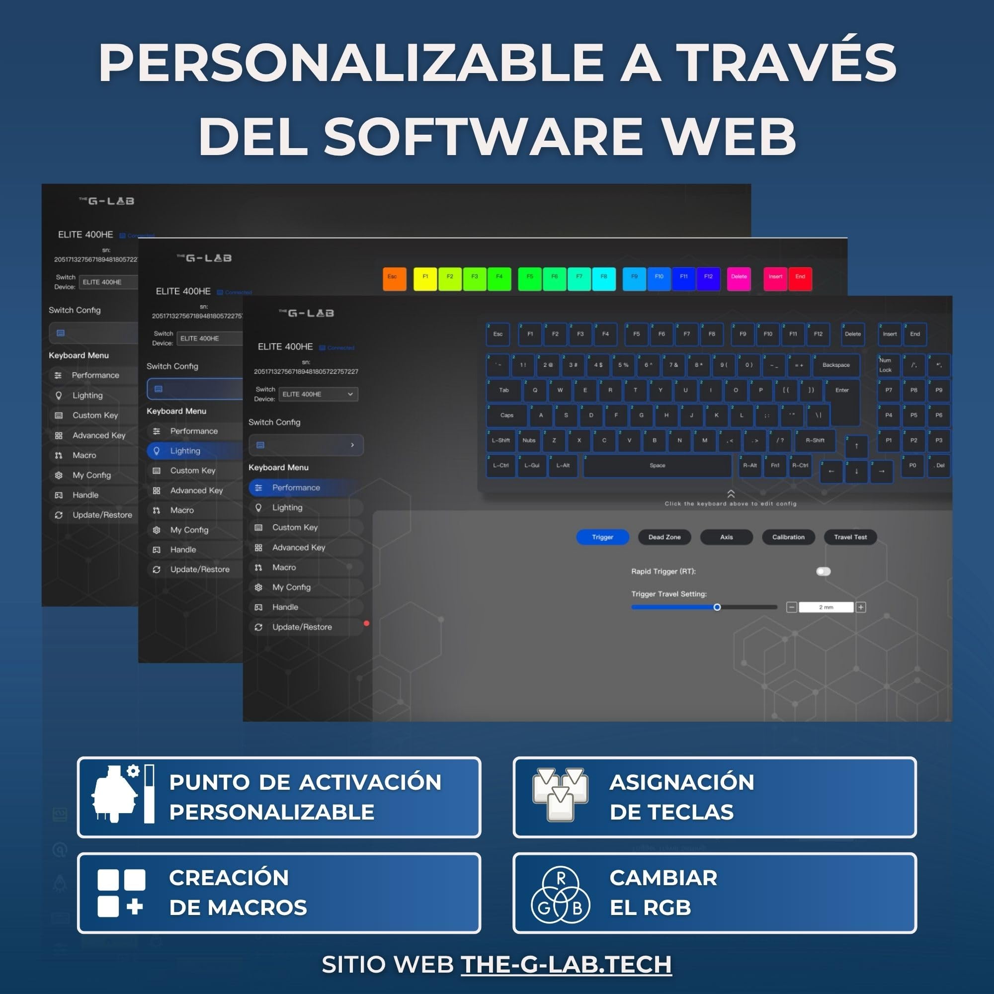The G-Lab KEYZ Elite 400 HE BW Magnetic Hall Effect Tastiera 96% QWERTY con Ñ, 8000 Hz, attivazione rapida, attivazione regolabile, tastiera da gioco, hot swap, RGB e personalizzabile