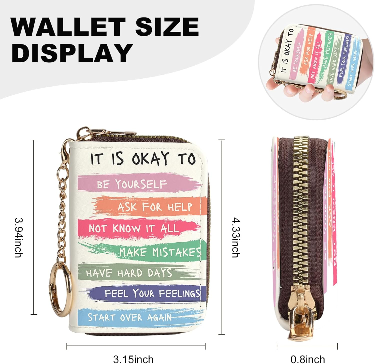 Credit Card Holder for Women,Small Rfid Wallet with Keychain Zipper,Cute PU Leather Card Case Wallet，Accordion Credit Card Wallets Gift,Color font image 2