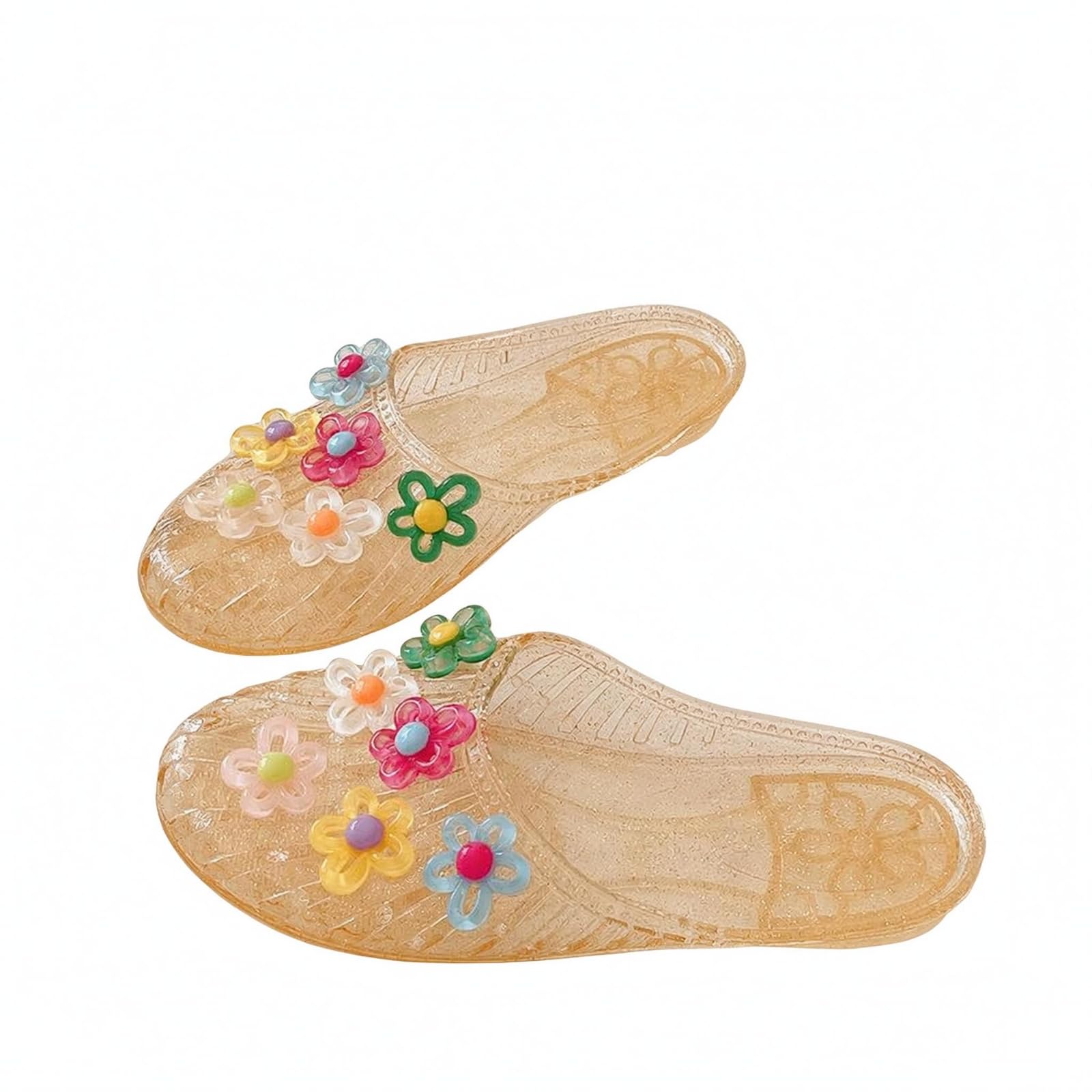 MYADDICTION uncoveredBack Flower Mule Flats Soft Upper Backless Mule Flats Wear-Resistant Slip-on Flat Shoes, Gold, 39-image-23