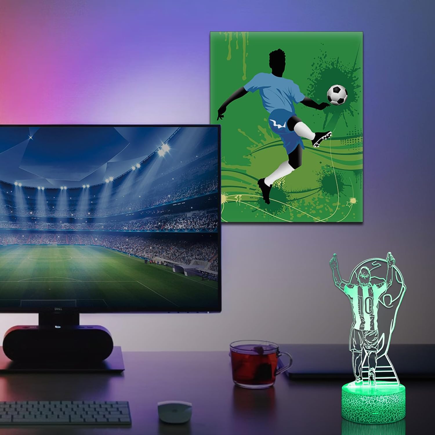 Soccer Night Light for Kids, 3D Optical Illusion Mood Light 16 Colors LED Dimmable with Remote Room Football Decor, Soccer Lamp Gifts Toys for Boys Girls Teens Men - Image 4