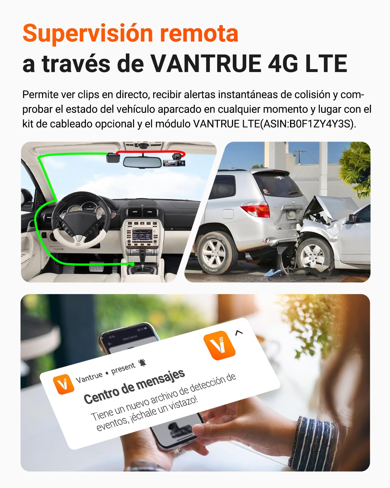 VANTRUE N4 Pro S Dashcam STARVIS 2 4K+ 1080P+ 1440P, 5GHz WiFi PlatePix™ Dash CAM GPS 360° HDR Buffer Monitor de Aparcamiento Cámara de Coche, visión Nocturna, Comando de Voz, LTE Opcional