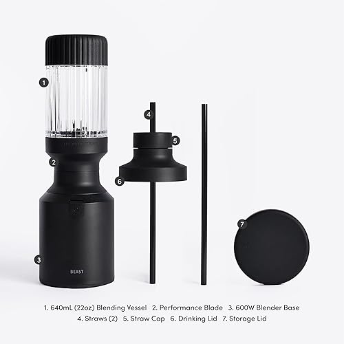Vista 7 de The Beast Mini Licuadora Mini licuadora de cocina para encimera Mezcla batidos y batidos, aderezos, salsas, salsas Tapa de popote y pajitas