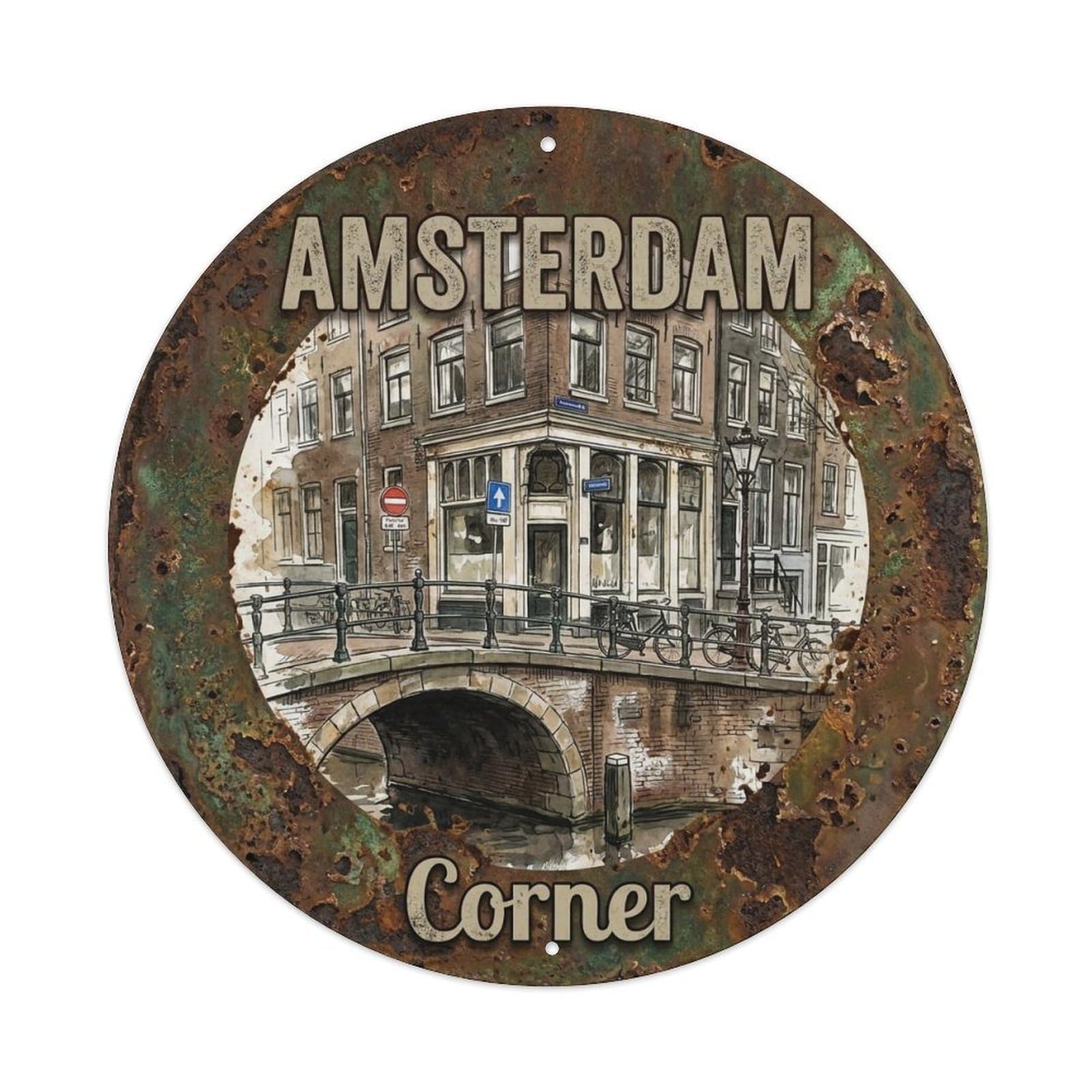 Vintage Travel Amsterdam Netherlands Intersection Metal Tin Sign