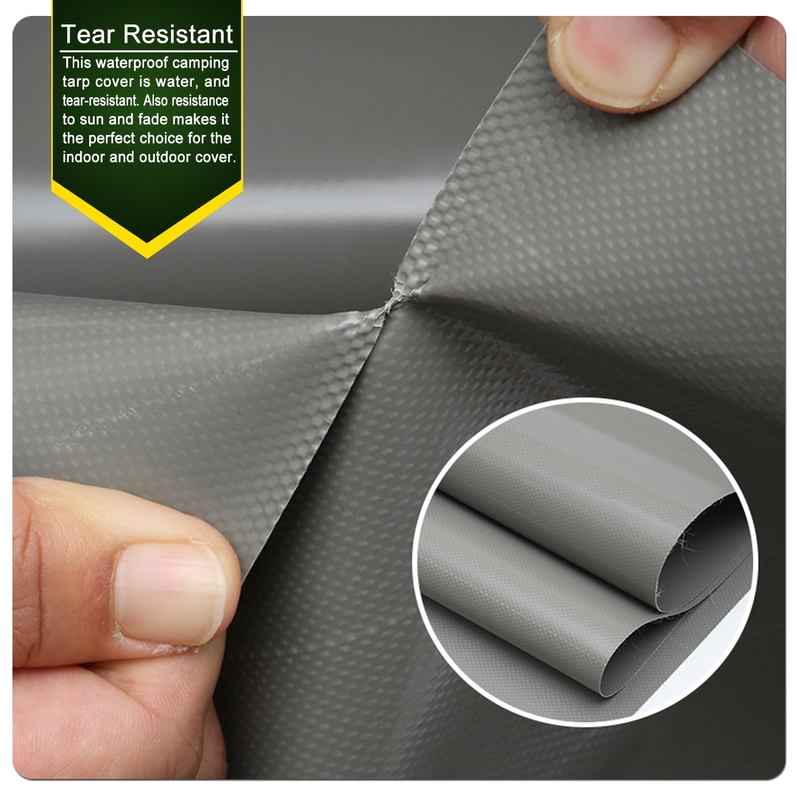 Lona Impermeable Reforzada 6 x 6 m Resistente a La Intemperie, Plegable, con Cuerda 10M Lona de Tienda de Campaña para Muebles de Jardín, Barco, Gris