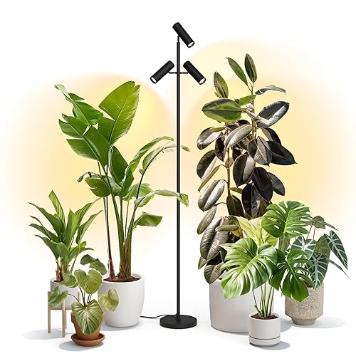 VShape 6FT 3-Head Standing Grow Light, 75W, 3000K, Full Spectrum COB Plant Floor Lamp with 330° Adjustable Rotation, Full Coverage Lighting for Large Plants & Seedlings Indoor Gardening - Warm White-3000K - 6FT-3-head