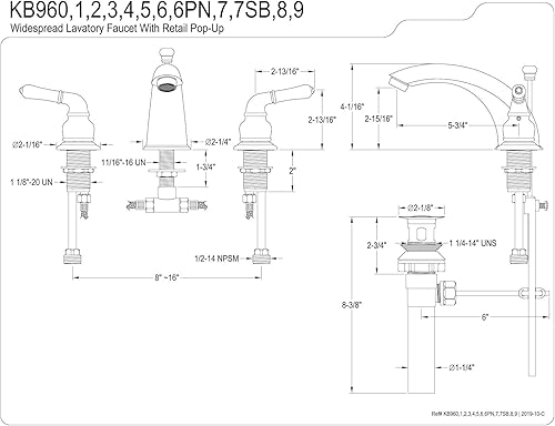 Miniatura 11 de Kingston Brass KB961 Magellan - Grifo de baño amplio, centro ajustable de 8 pulgadas, cromo pulido Cromo pulido,Cobrizo cepillado,Oil Rubbed