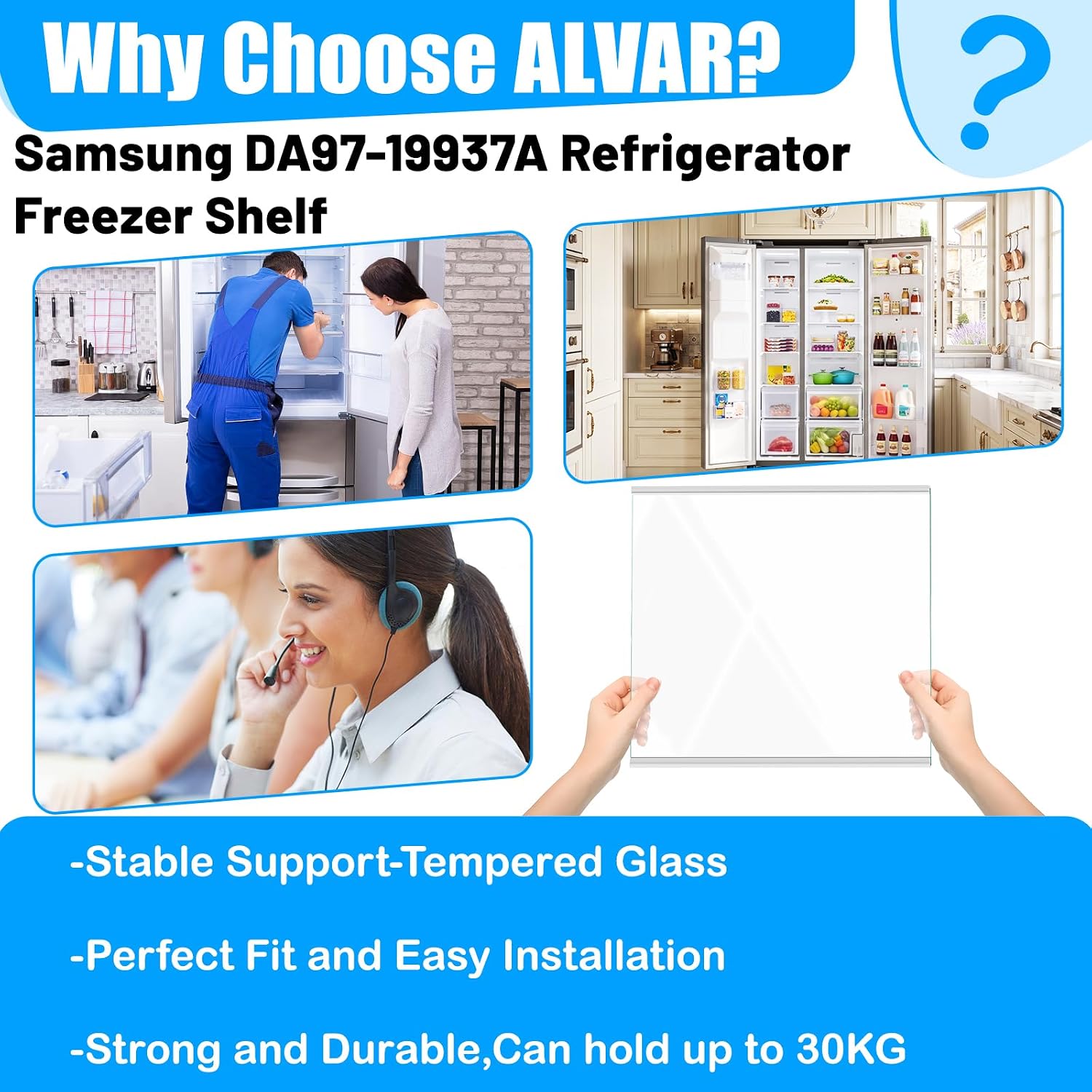 DA97-19937A Freezer Glass Shelf for Samsung Refrigerator Shelf Replacement