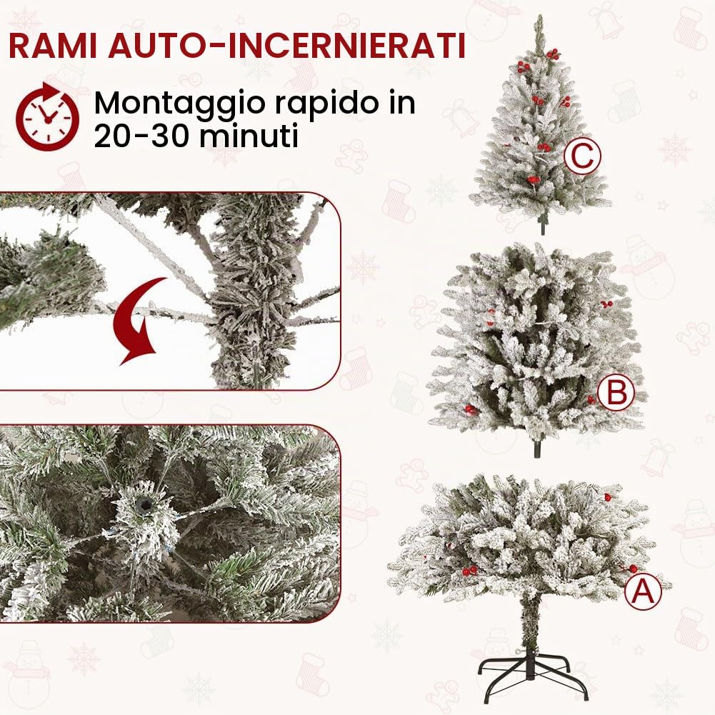 Albero di Natale artificiale preilluminato da 185 cm, albero di Natale a matita sottile con 200 luci LED bianche e calde, punte dei rami, decorazione natalizia per interni, esterni, casa e ufficio.