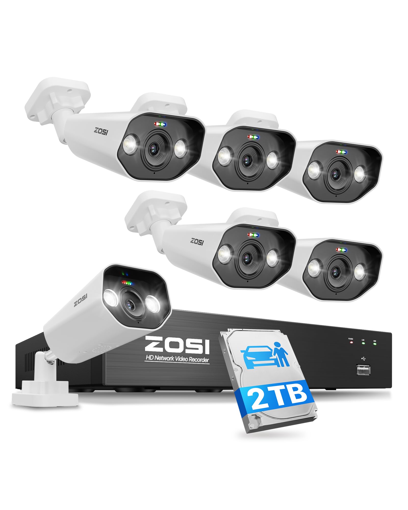 ZOSI 8CH 4K PoE Security Camera System with 2TB HDD, 6 x 8MP Metal Cameras