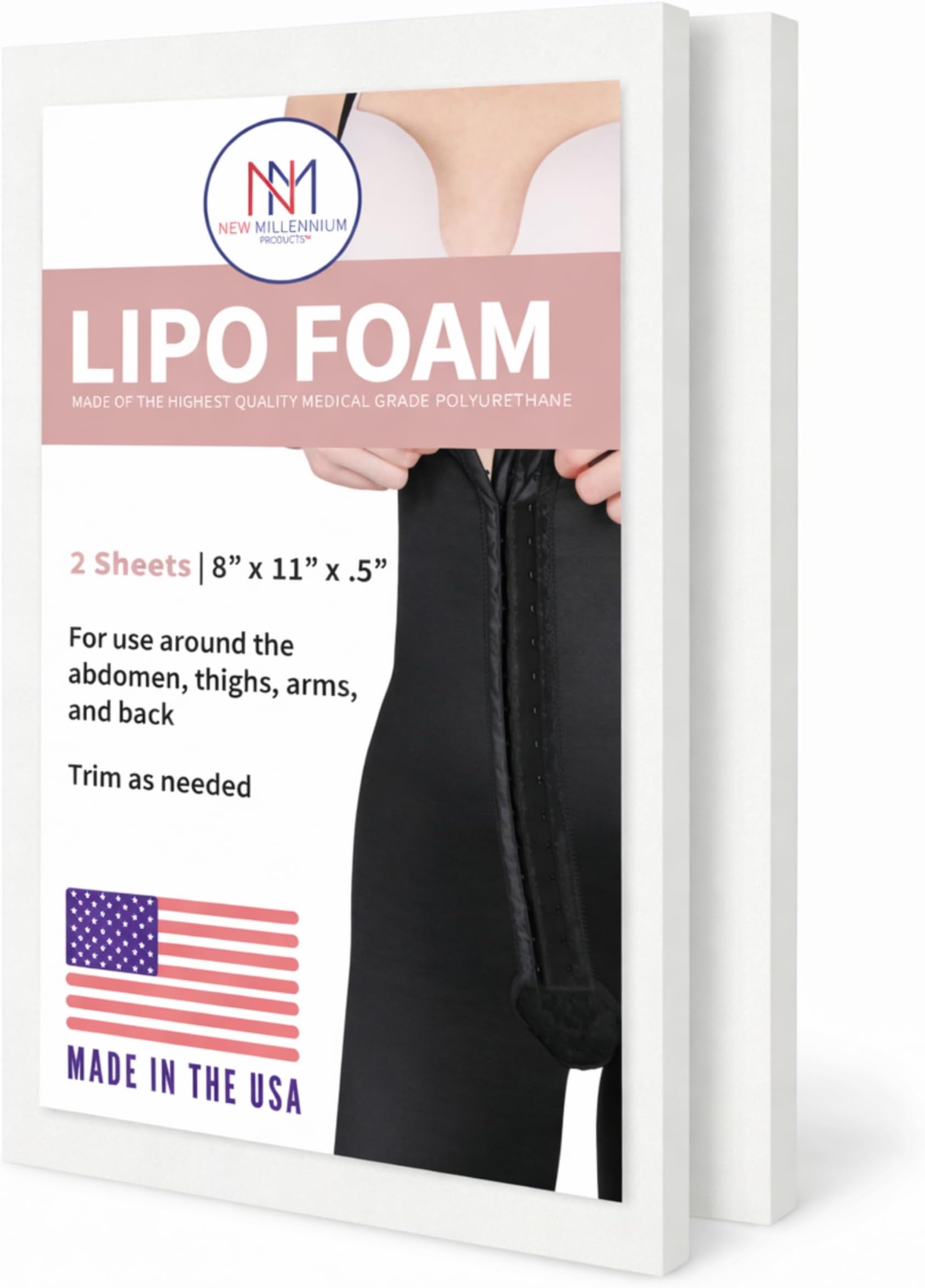 New Millennium 2 Pack Lipo Foam Sheets | For Post Surgery Recovery Compression Garments, Abdominal Boards, Fajas & Corsets | Reduce Bruising, Swelling, & Scarring from Liposuction, Tummy Tuck, BBL