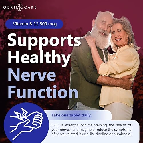 Miniatura 4 de GeriCare Tabletas de vitamina B-12 de 500 mcg  Apoya niveles de energía saludables, función cerebral y salud circulatoria  Suplemento de confianza