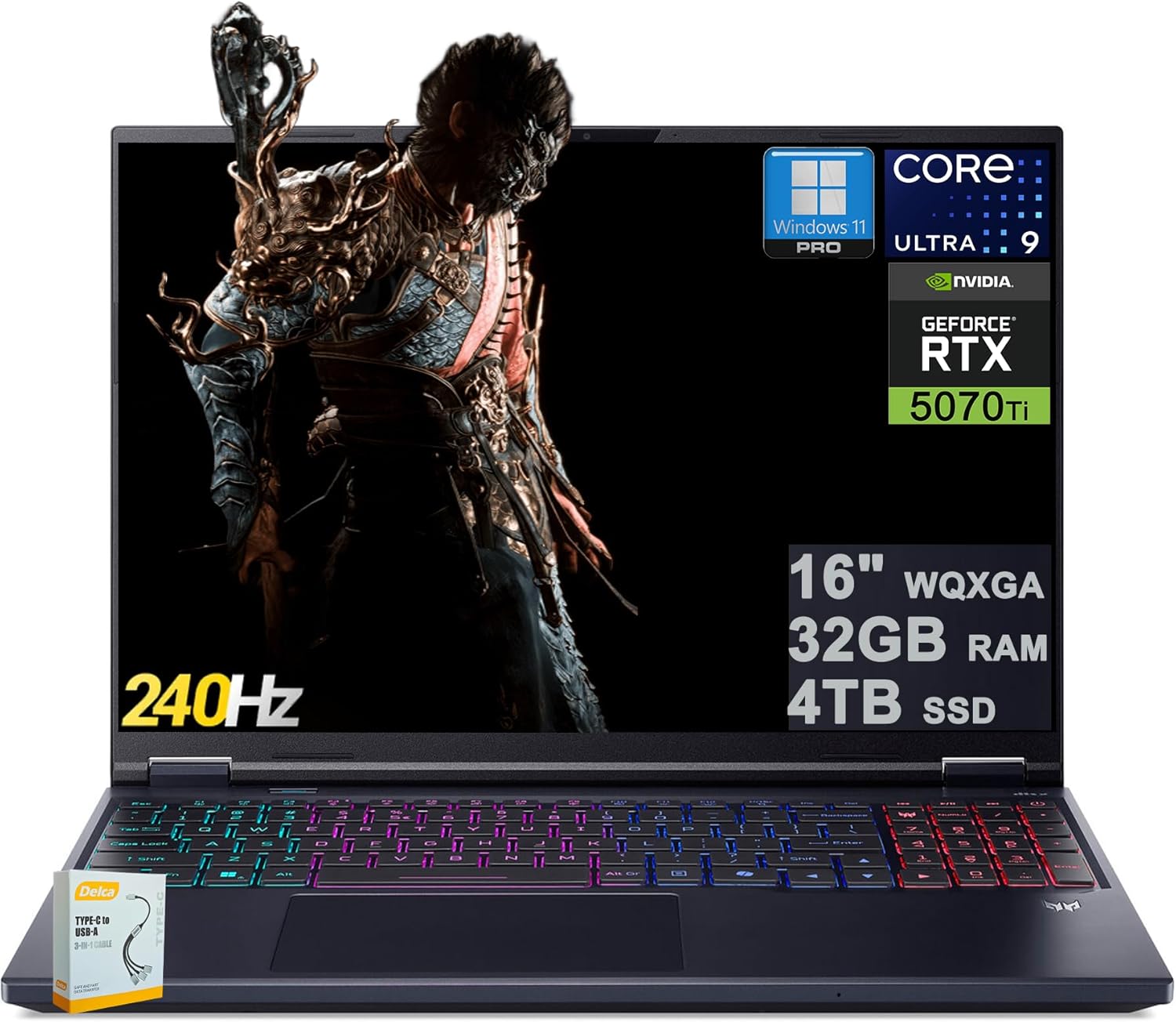 acer Predator Helios Neo 16S AI Gaming Laptop | 16" 2560x1600 OLED 240Hz 100% DCI-P3 | Intel 24-core Ultra 9 275HX | 64GB DDR5 4TB SSD | GeForce RTX 5070 Ti | RGB Backlit Win11Pro w/DLCA Accessory