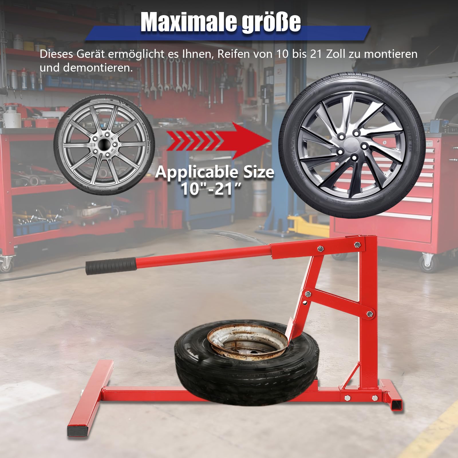 Décolleur pour Pneu de Moto Professionnel Démonte Pneu pour Moto, Démonte pneus Décolle roue 10-21" Outil Changeur de pneus Voiture, pour les pneus de voiture, de camions, de VTT et de moto