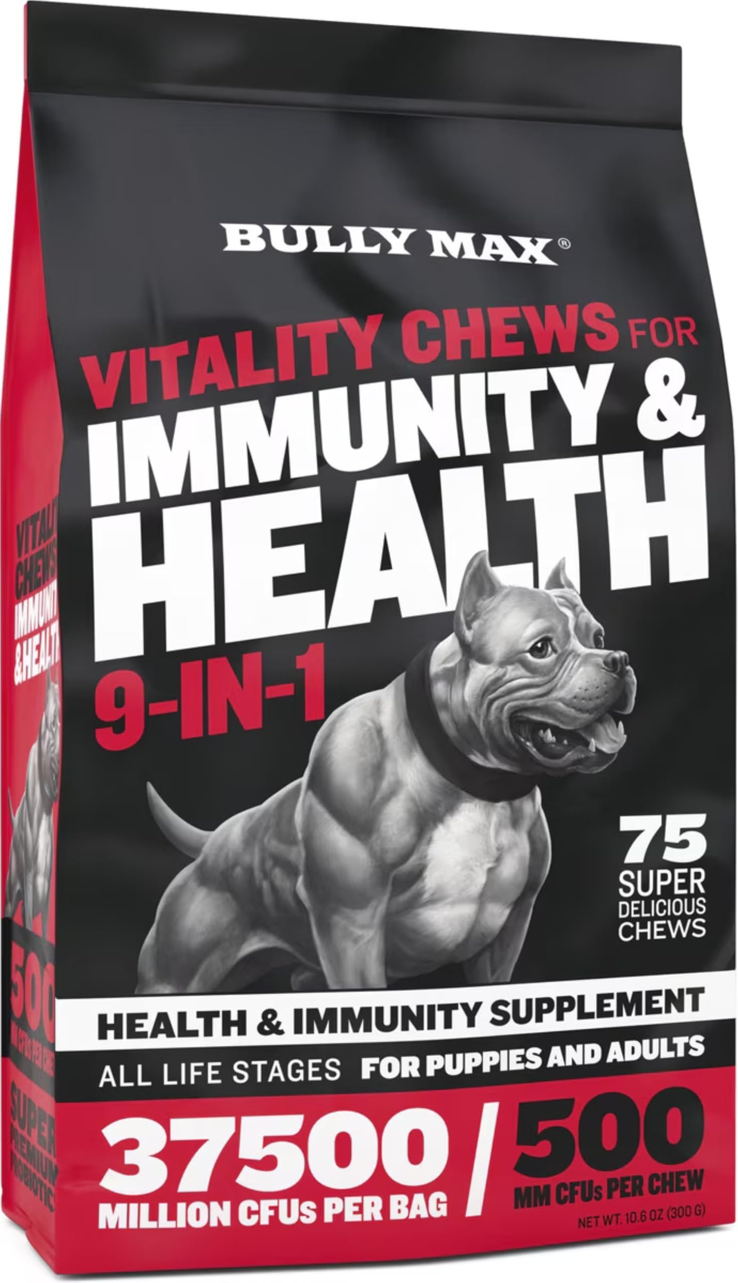 9-in-1 Total Health Dog Chews - Puppy & Adult Dog Multivitamin - Omega 3 Vitamin Supplements for Immunity, Brain, Heart, Joint & Digestive Health for All Breeds - 75 Soft Chews per Bag