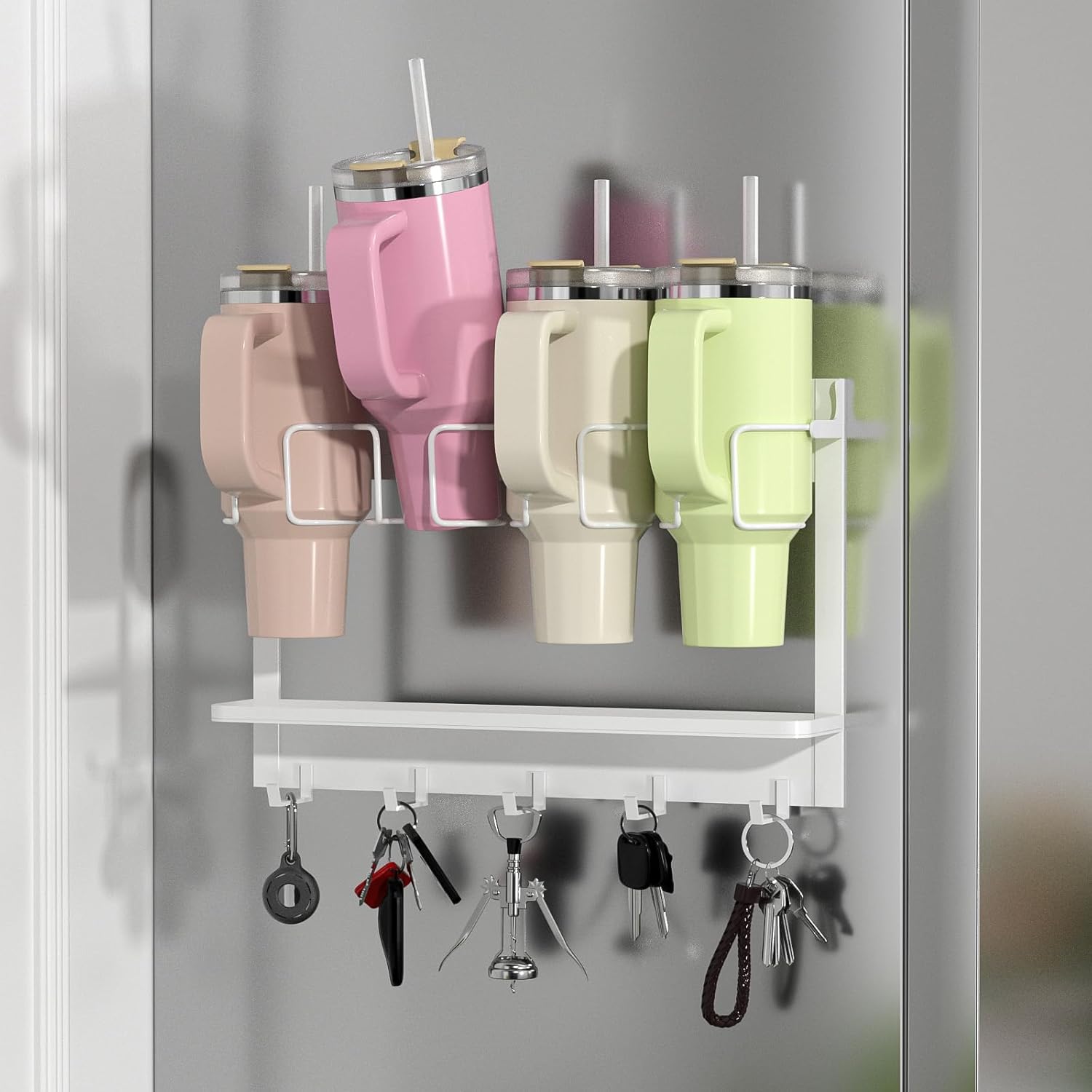 Magnetic Stanley Cup Holder for Fridge, Tumbler Organizer for Stanley 40 oz, Magnetic Cup Rack Storage, Stanley Cup Accessories, Water Bottle Storage Rack for Kitchen Organization, White