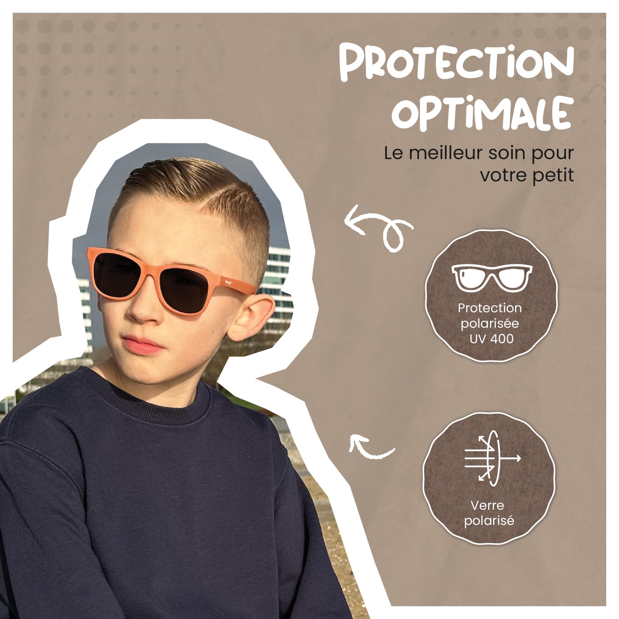 Yuki Lunettes de soleil pour enfants de 6 à 12 ans - Protection polarisée UV400 - Cadre flexible et flexible - Lunettes de soleil sûres et confortables pour enfants