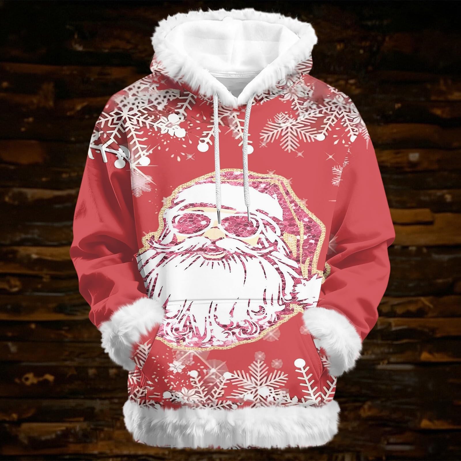 Sudadera con capucha de Navidad para hombre, divertida, de Papá Noel, de gran tamaño, ropa de Navidad de manga larga, suéter con ribete de felpa, novedad, trajes de Navidad, ropa de moda, regalos con