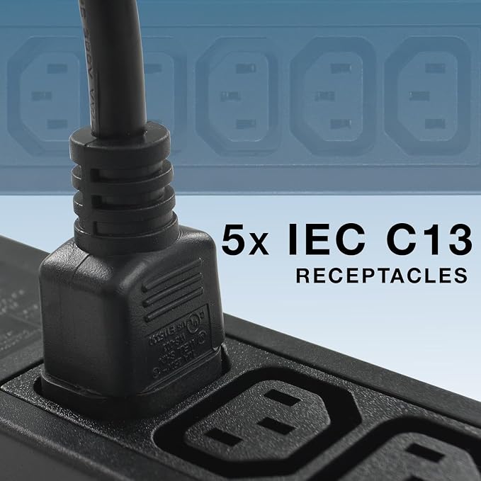 Regleta IEC Conntek con 5 tomas C13 y entrada C14, PDU para rack servidor, ABS resistente al calor, con cable de tierra miniatura 4