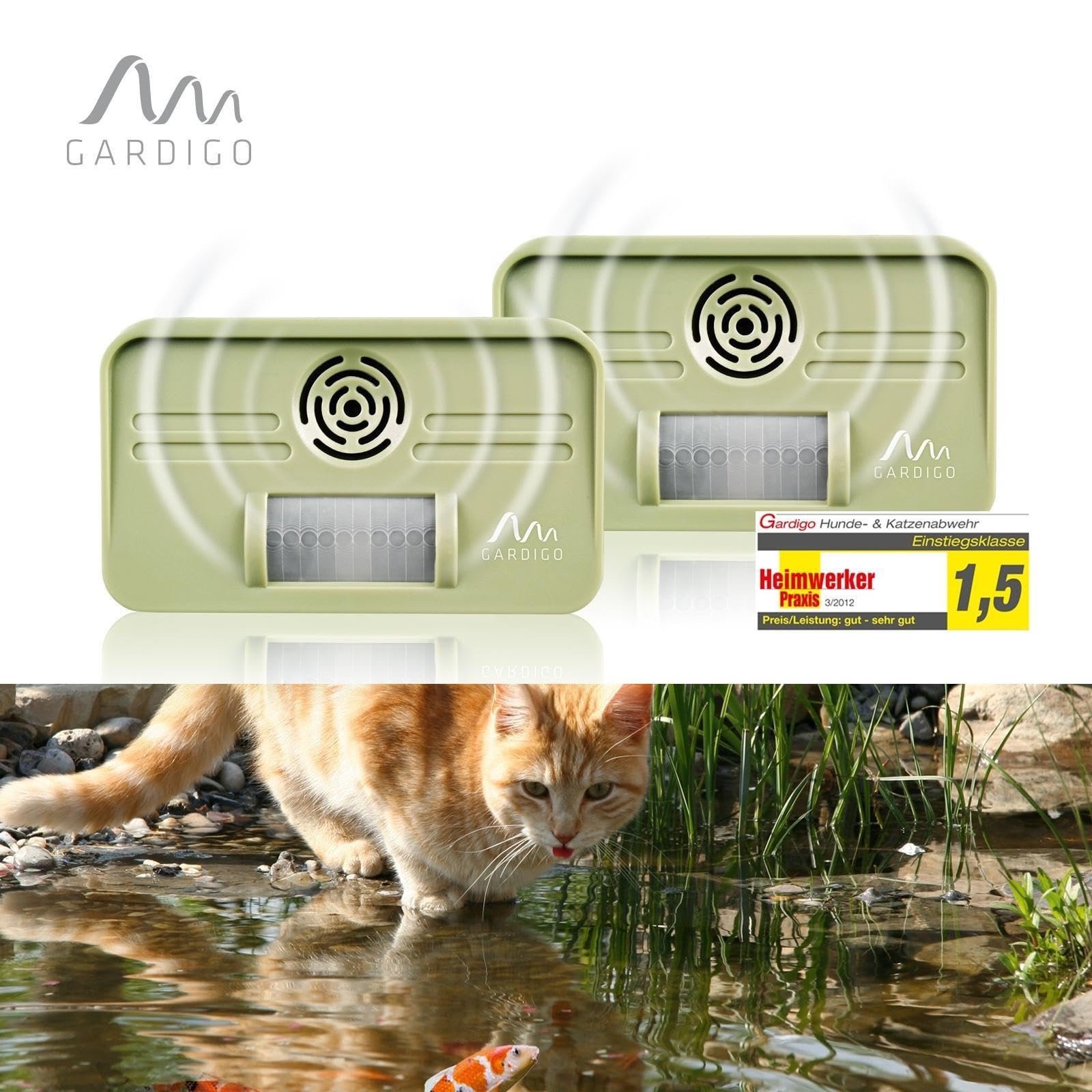 GARDIGO® Repellente per Cani a Ultrasuoni Dissuasori Gatti Angolo di Rilevamento 70° Copertura 7 m