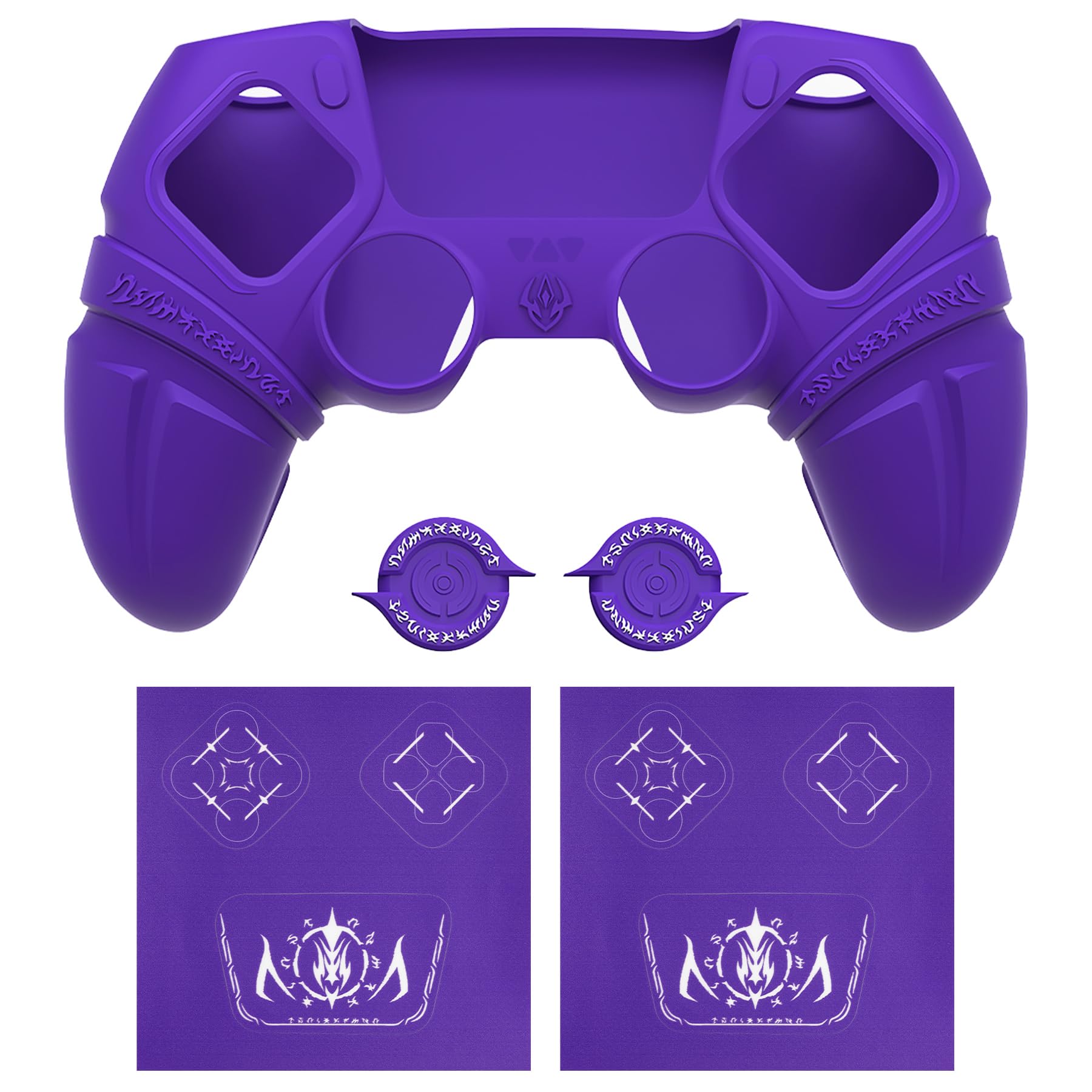 playvital Cover Skin per ps5 Controller,Custodia Protettiva Silicone Antiscivolo per ps5 Joystick&Copri Levette Analogiche&Adesivo Touchpad(Runes)-Compatibile con Base di Ricarica-Viola