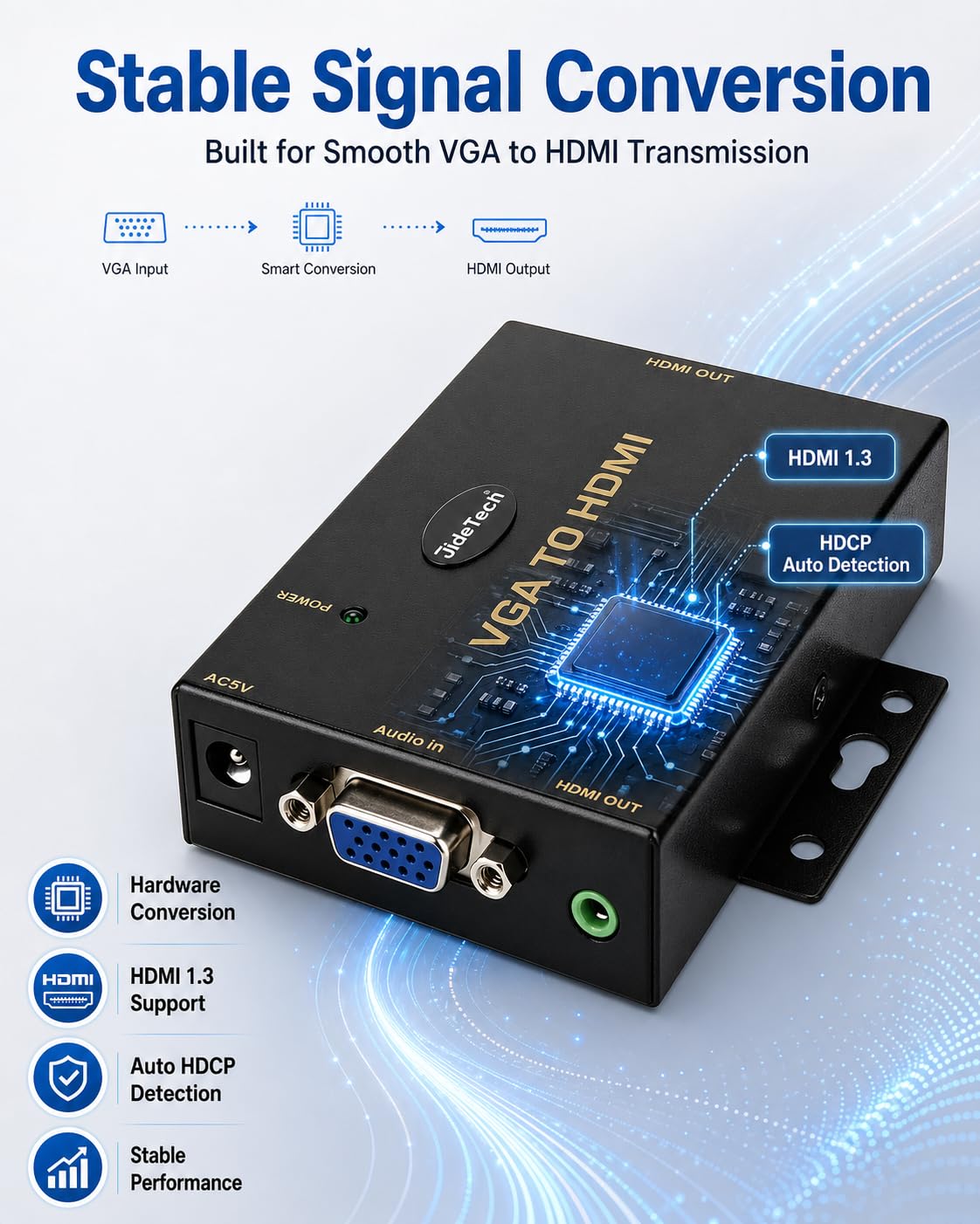 Amazon.com: JideTech VGA to HDMI Converter with Audio, One-Way VGA