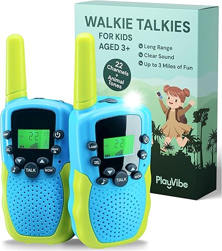 Playvibe Walkie Talkies para niños, paquete de 2 – Juguete de radio de 2 vías de largo alcance para niños y niñas de 3 a 12 años, 22 canales con