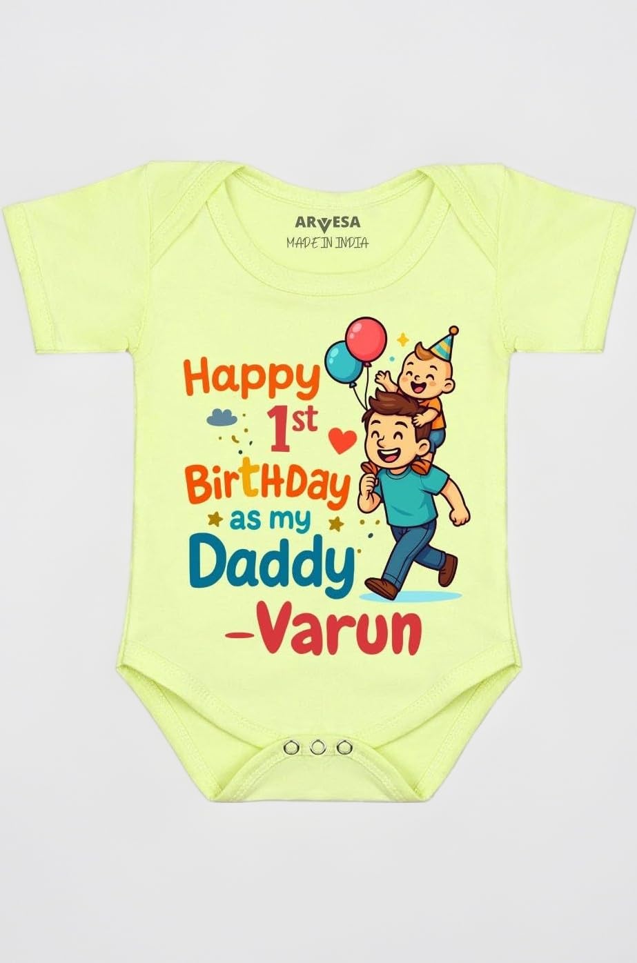 Customized Happy First Birthday As My Daddy R-1838 Dad Birthday Bodysuit, Sleepsuits, Rompers For New Born Baby Clothes 0-3 Months Dress For Baby Boy & Girl, Newborn Infant Customised Outfit