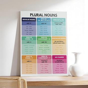 YFET PLURAL NOUNS POSTER, Grammar Chart for Homeschool, Classroom Wall Decor, Parts of Speech, Educational Posters Canvas Wall Art Frame 12x18inch