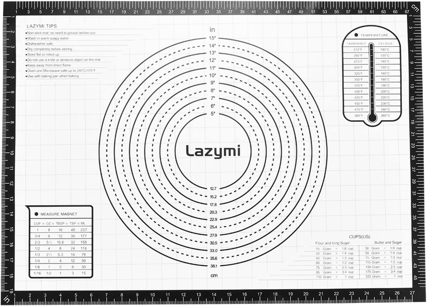 Extra Large Silicone Baking Mats Sheet, Non Stick Pastry Rolling Mat with Measurement 71×51cm, Non-Slip Silicon Dough kneading Mat, Counter Table Mat, Placemat, Fondant Icing/Cake/Pizza Mats (Black)
