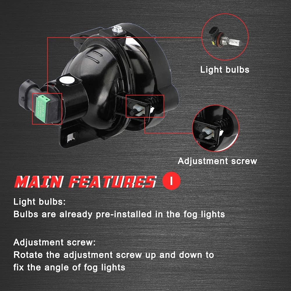 A ABIGAIL Driving Fog Lights Lamps Replacement for 2014 2015 14 15 Chevy Camaro LS/LT 3.6L V6 with H11-12V 55W Halogen Bulbs & Switch and Wiring Kit