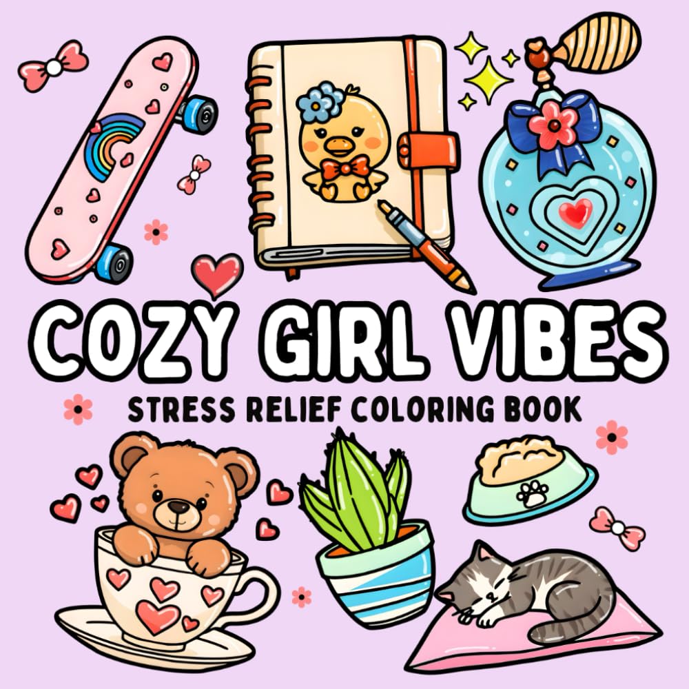Cozy Girl Vibes Coloring Book: Easy and Bold Designs for Adults and Teens, Featuring Simple, Cute Illustrations for Winter Relaxation, Stress Relief,