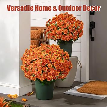 Artificial Sunset Mums, Artificial Outdoor Sunset Mums Flowers - UV Resistant, Waterproof, Windproof, Faux Flower for Outdoor Planters, Artificial Flowers, Look Real, Full, Vibrant (15, Mix)