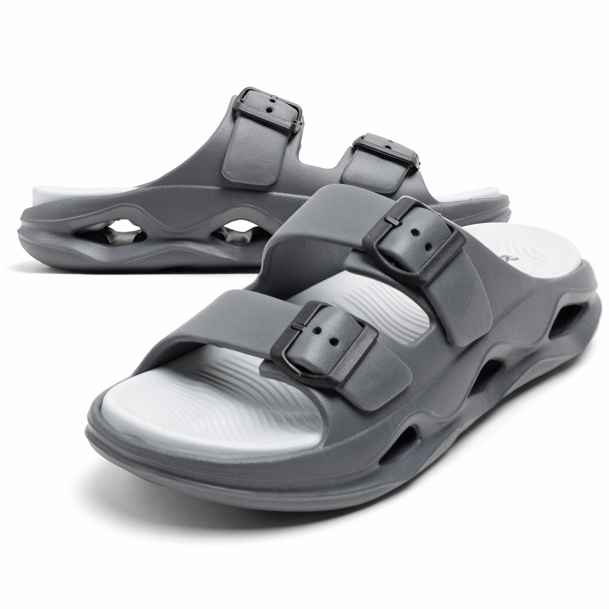 Men EVA Double Strap Sandals | Adjustable Buckle Comfort Slides | Lightweight Anti-Slip Casual Sandals for Indoor Outdoor Everyday Wear-image-32